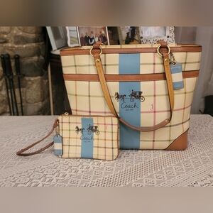 RARE Vintage Coach Tatersall Heritage Plaid Tote & Wristlet Set